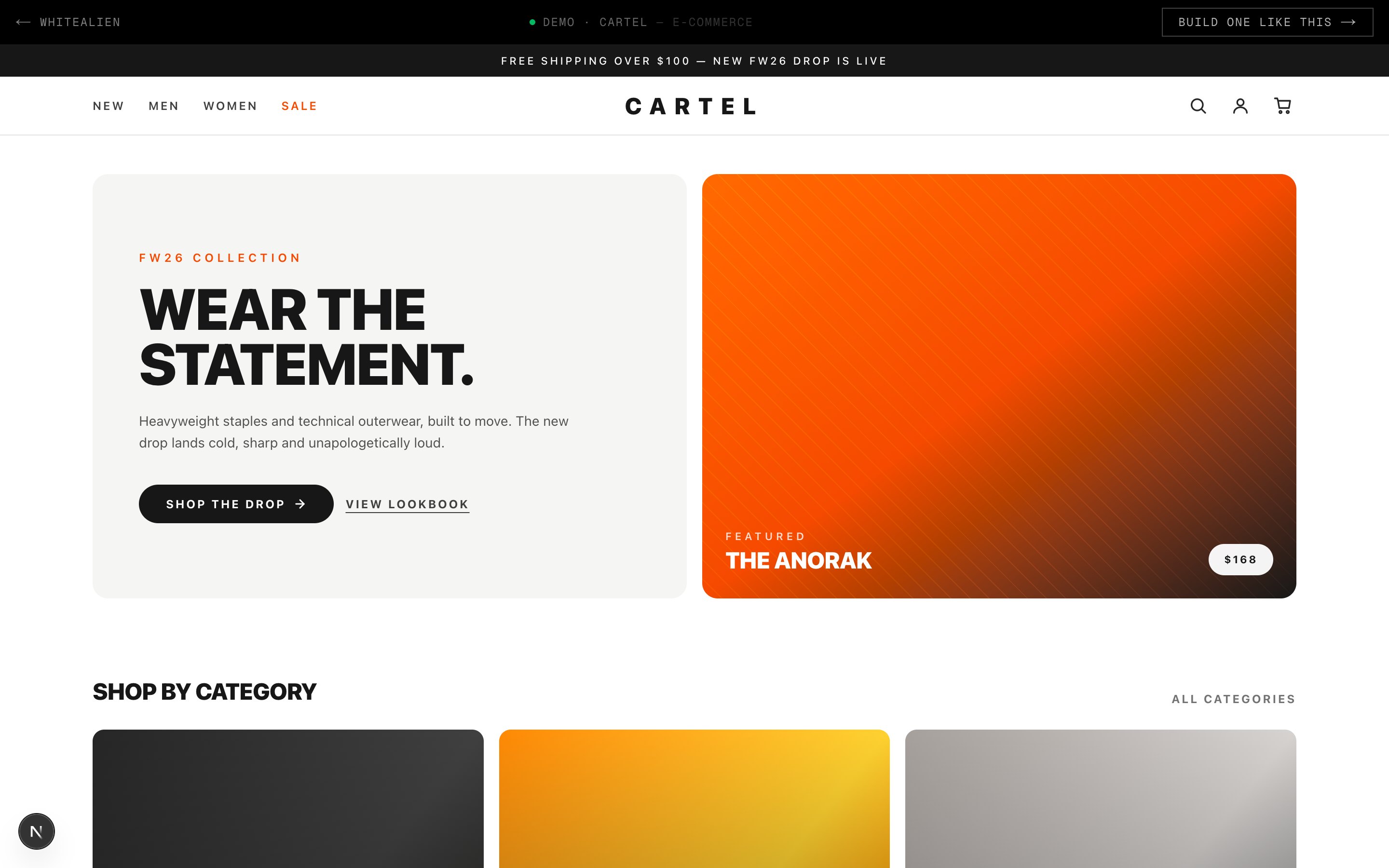 Cartel — E-Commerce template, hero section