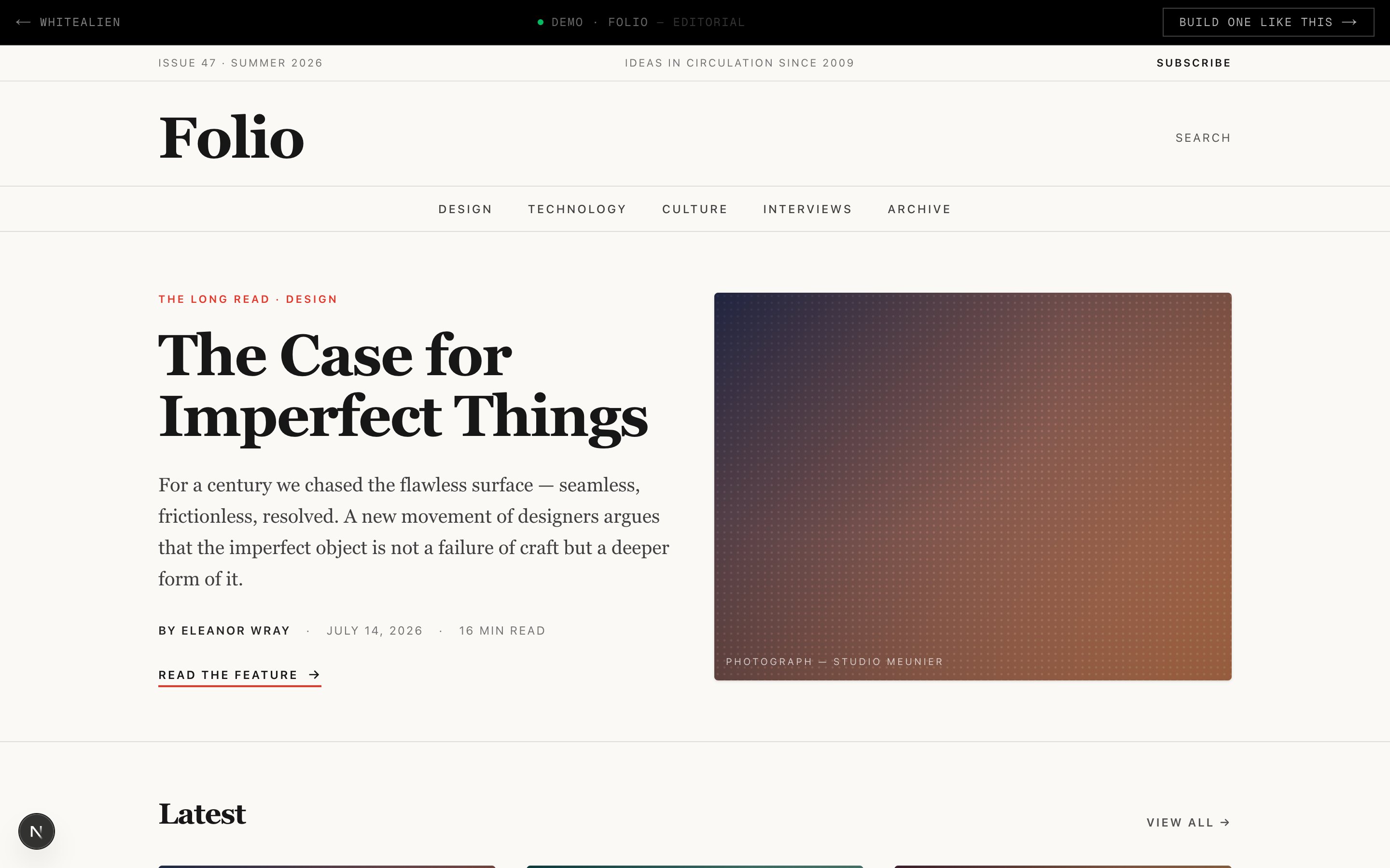 Folio — Editorial template, hero section
