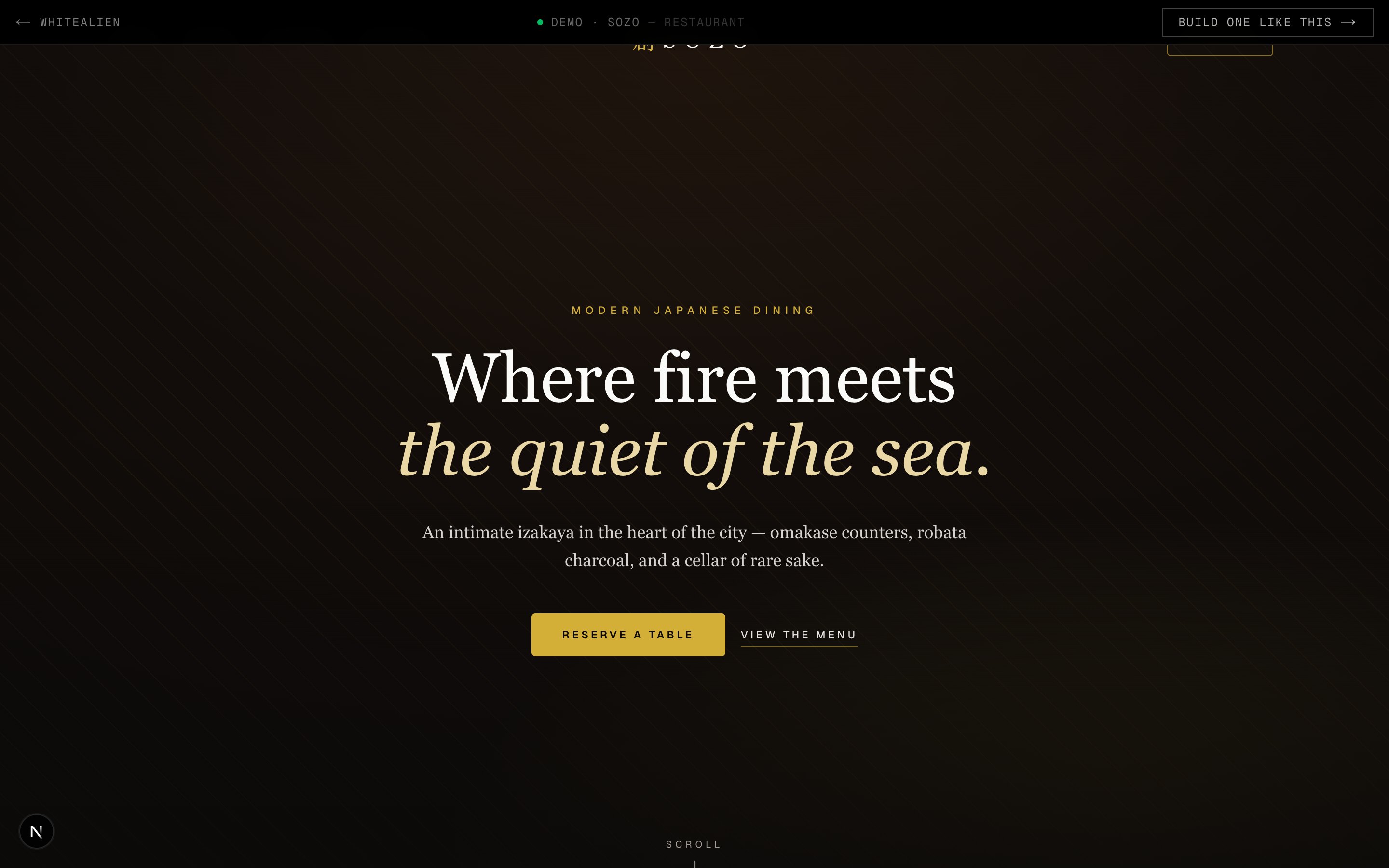 Sozo — Restaurant template, hero section